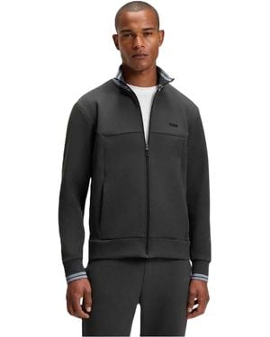 BOSS Track Jacket Met Geborduurd Logo En Lange Mouwen (Donkergrijs) - Zwart