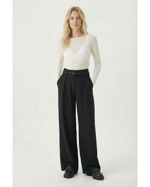 Happiness İstanbul Pleated Belted Wide Leg Trousers - White
