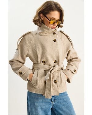 Bianco Lucci Relaxed Fit Button Closure Jacket - Natural