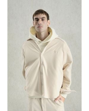 Giesto Oversized Plush Shirt With Snap Closure - Natural