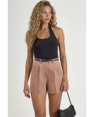 Hiccup High Waist Wide Leg Mini Shorts - Natural