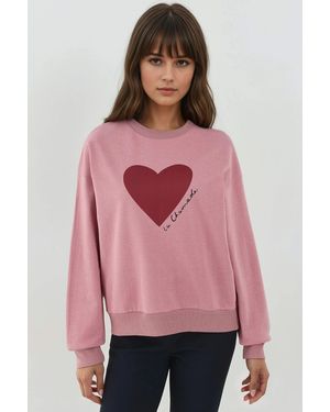 Hiccup Printed Crew Neck Raised Sweatshirt - Pink
