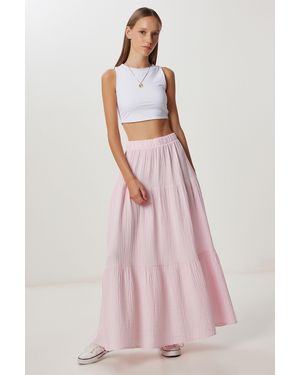 Happiness İstanbul High Waist A-Line Maxi Skirt - Pink