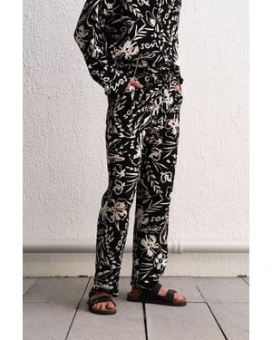 Giesto Cotton Floral Knit Trousers - Black