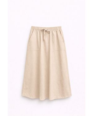 MixRay High-Waisted Poplin Skirt With Drawstring Detail - Natural