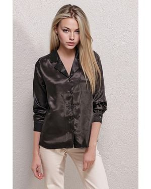 Bigdart Satin Long Sleeve Shirt With Button Closure - Black