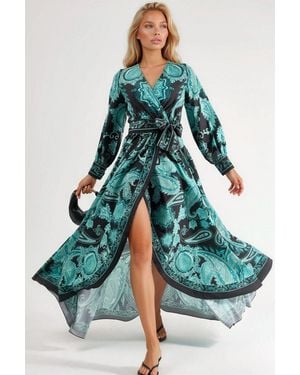 Msn-Collection Floral Tie Detail Midi Dress - Green