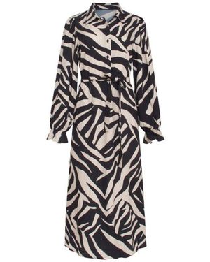 Smashed Lemon 23743-010-999 Zebra Print V-Hals Jurk Voor - Zwart