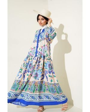Bigdart Geprinte V-Hals Maxi-Jurk - Blauw