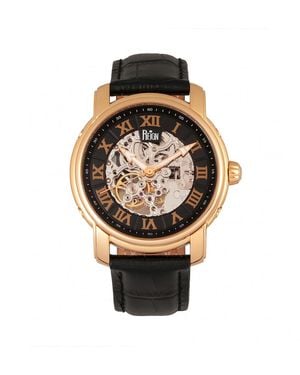 Reign Kahn Automatisch Skelet Horloge Met Leren Band - Metallic