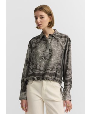 Bugatti Damen Blouse Van Viscose Met Bandana-Print - Grijs