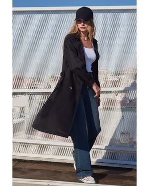 Bigdart Double Breasted Long Trench Coat - Blue