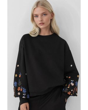 Hiccup Printed Long Sleeve Crew Neck Sweatshirt - Black