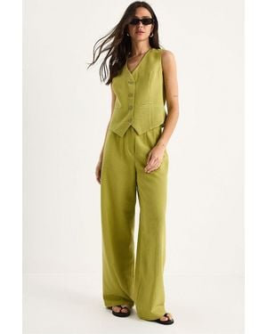 Bianco Lucci V-Neck Vest And Wide Leg Trousers Two-Piece Coord Set - Green