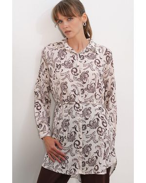 Bigdart Floral Viscose Crepe Belted Long Shirt - Multicolour
