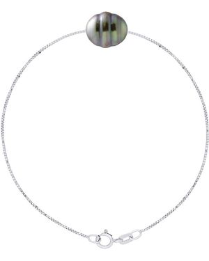 Ateliers Saint Germain Bracelet Love Links Link Venetian Of 925 Adorned With A Real Cultured Tahiti Pearl Circled 10-11 Mm - Metallic