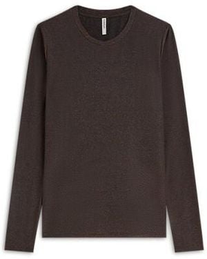 Summum Round Neck Top Long Sleeve Mesh Solid Longsleeves 3S5394-30180 - Bruin