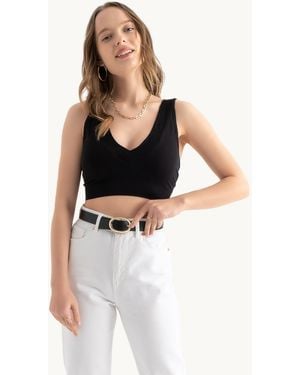 Hiccup Deep V Neck V Back Bralette Top - Black