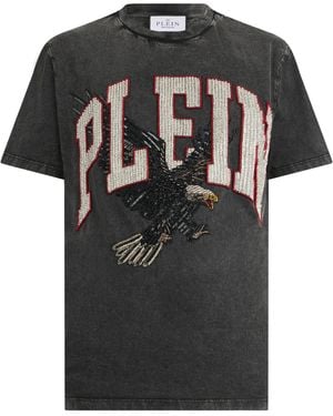 Philipp Plein Washed Round Neck T-Shirt Plein Eagle - Zwart