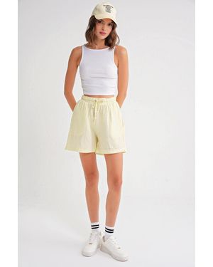 MixRay High-Waisted Textured Cotton Shorts - Yellow