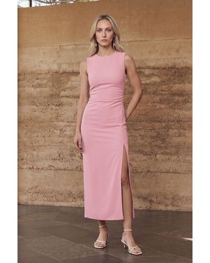 Dilvin Getailleerde Mouwloze Midi-Jurk Met Splits - Roze