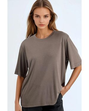 Busem Overmaatse Coltrui Geribbelde T-Shirt - Grijs