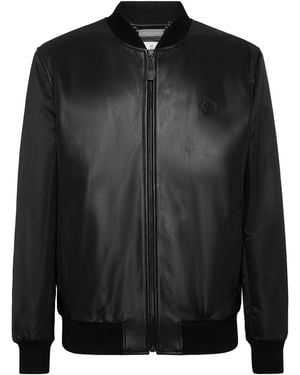 Philipp Plein Leren Bomber - Zwart