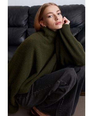 Dilvin Oversized Ribbed Turtleneck Jumper - Black