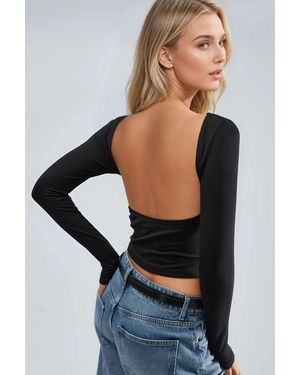 Busem Slim Fit Crop Blouse With Back Detail - Black