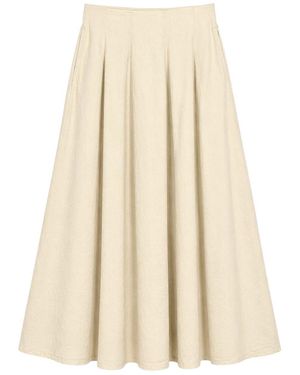 MixRay High Waist A-Line Midi Skirt - Natural