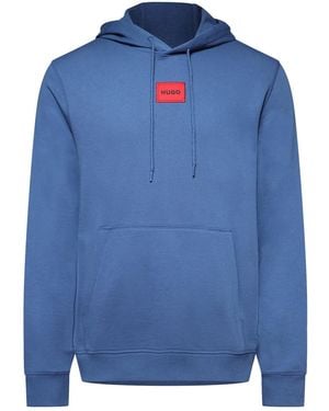 HUGO Daratschi Cotton Terry Hoodie With Logo Label - Blue