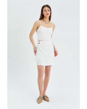 MixRay Belted High-Waist Wrap Front Shorts With Slit Detail - White