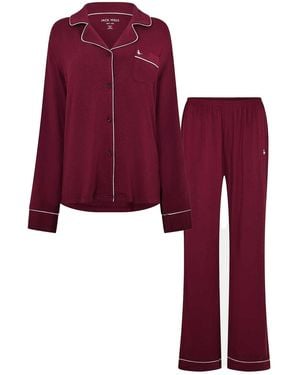 Jack Wills Lange Pyjamaset Met Kraag Voor (Wijn) - Rood