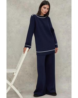 Hiccup Button Detailed Jumper & Wide Leg Trousers Co-Ord Set - Blue