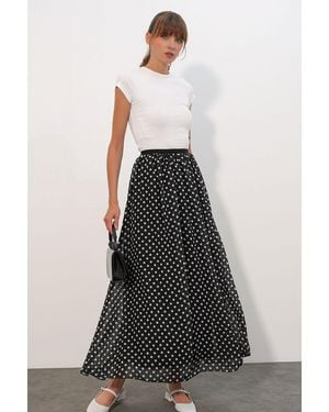 Bigdart Hoge Taille Polkadot Maxi Rok - Zwart
