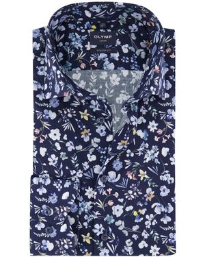 Olymp Overhemd Strijkvrij Modern Fit Katoen - Blauw
