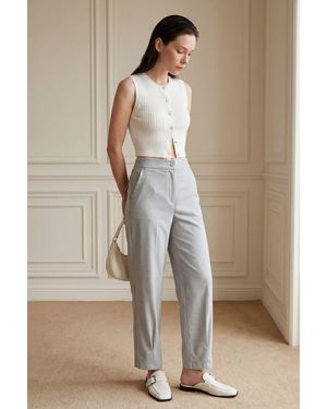 My Fashion High Waist Straight Leg Trousers With Pockets - Natural