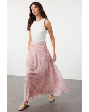 Trendyol Mi̇Lla Donkerblauw Bloemen Maxi A-Lijn Rokken - Roze
