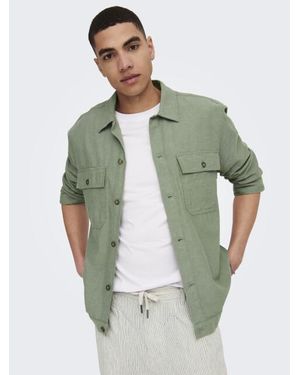Only & Sons Onskennet Life Ls Linen Overshirt N - Groen