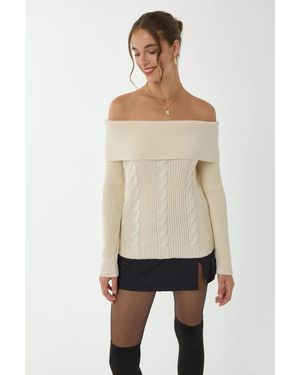 Hiccup Off Shoulder Knitted Jumper - Natural