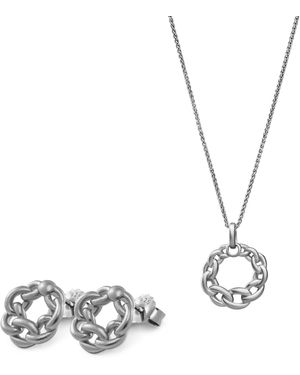 Orphelia Ladies Embellished 'Estelle' 925 Sterling Set: Chain-Pendant + Earrings - Metallic