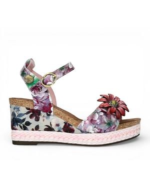 Laura Vita Facyo 75 Lilac Floral Leather Wedge Espadrille Sandals - Pink