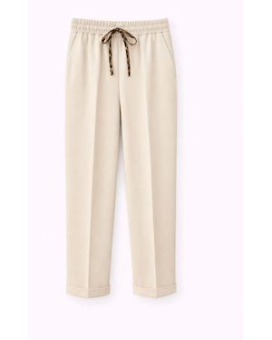 MixRay Elastic Waist Cigarette Leg Trousers - Natural