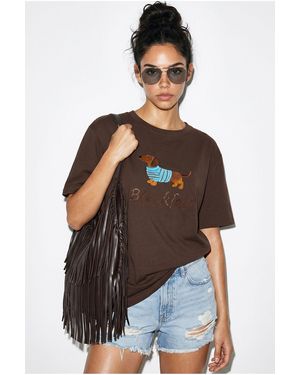 Bianco Lucci Oversized Gedrukt Katoenen Jersey T-Shirt - Bruin