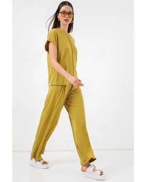 Bigdart Relaxed Fit Crew Neck Blouse - Yellow