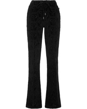 Philipp Plein Flared Jogging Pants Jacquard Monogram - Zwart