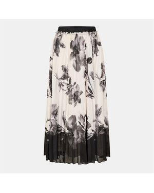 Ted Baker Pleated Midi Floral Patterned Accordian Skirt - Zwart