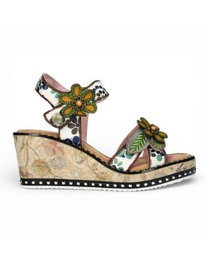 Laura Vita Ballon 08 Floral Leather Wedge Espadrille Sandals - Metallic