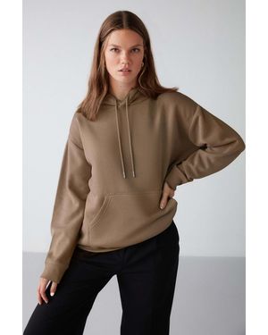 Grimelange Hooded Relaxed Pocket Sweatshirt - Brown
