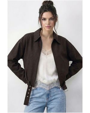 Bianco Lucci Oversized Denim Bomber Jacket With Belt - Black